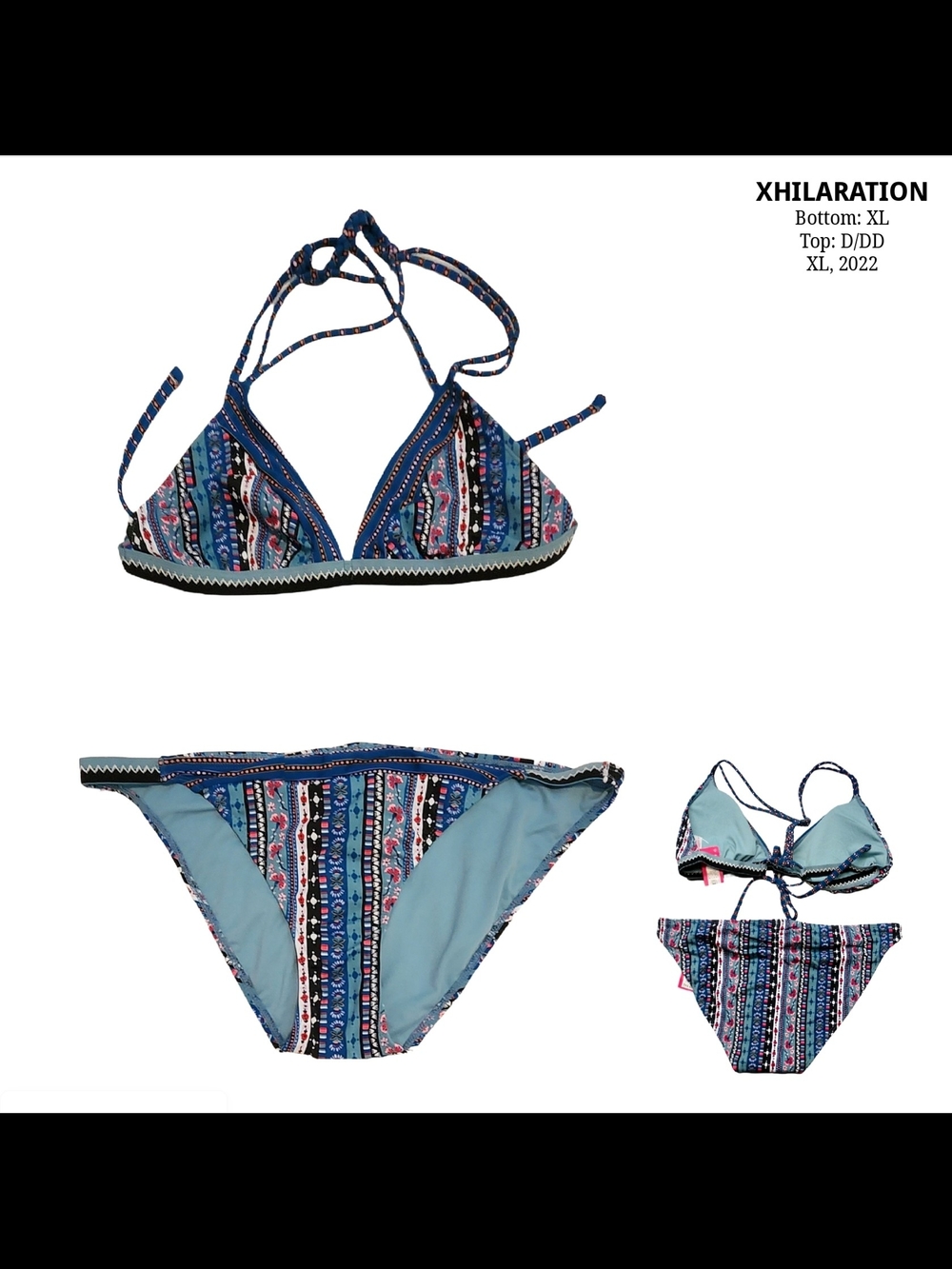 Xhilaration Blue Multicolor Striped Triangle Bikini XL D/DD